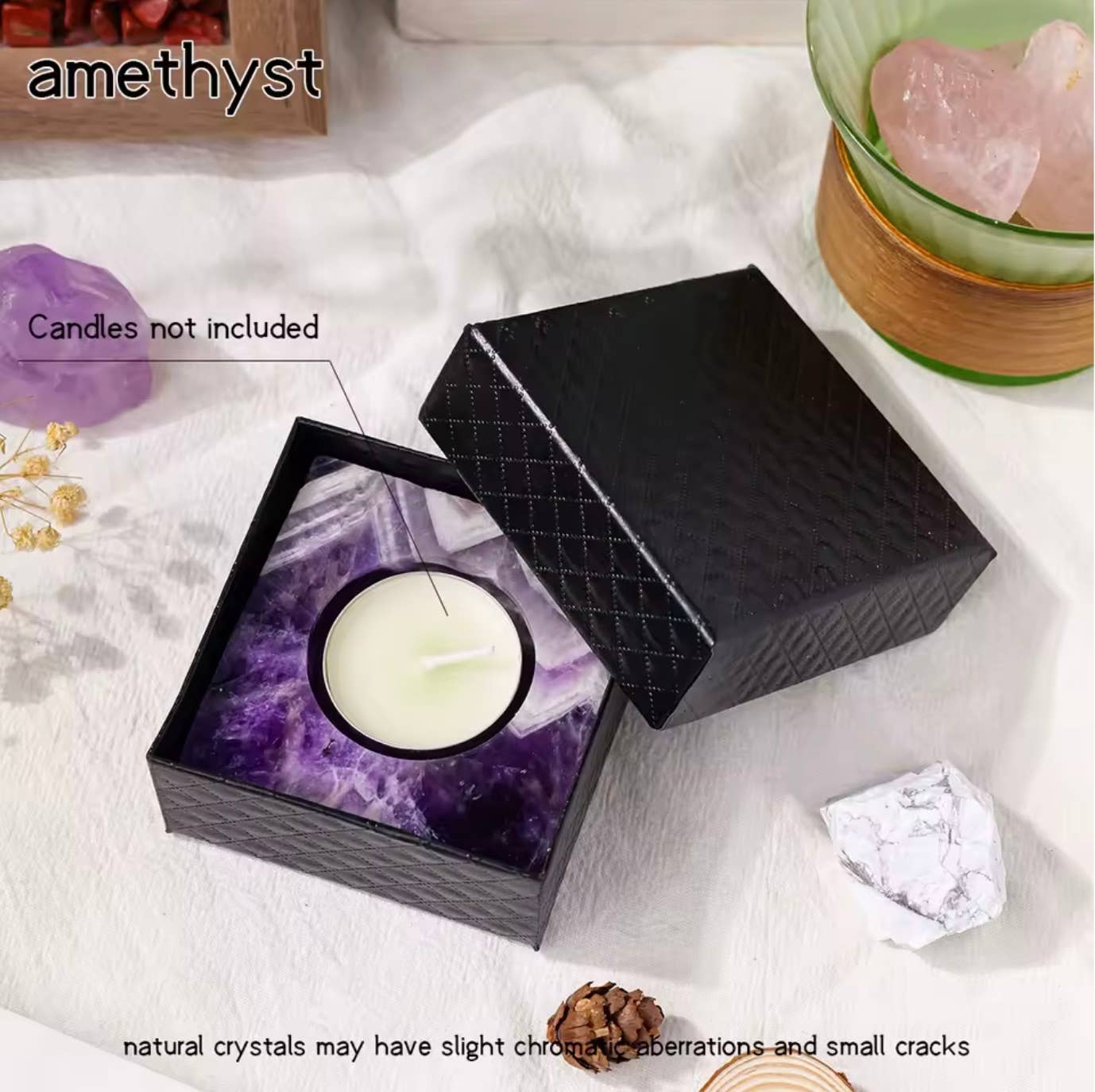 Square Crystal Raw Stone Candle Holder