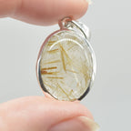 Golden Rutilated Quartz Oval Pendant in Sterling Silver