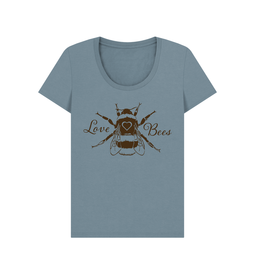 Women's ‘Love Bees’ Scoop Neck T-Shirt in brown print