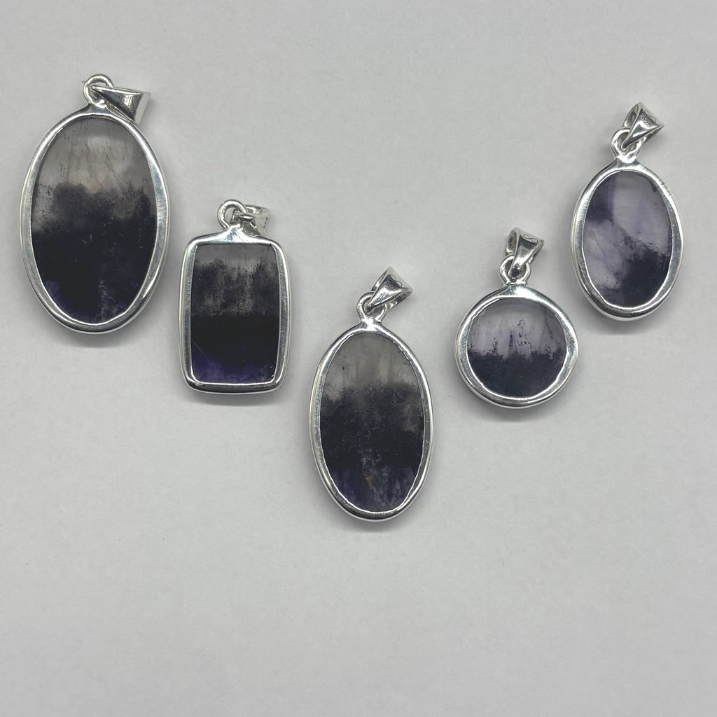 Genuine Blue John Fluorite Pendant set in sterling silver