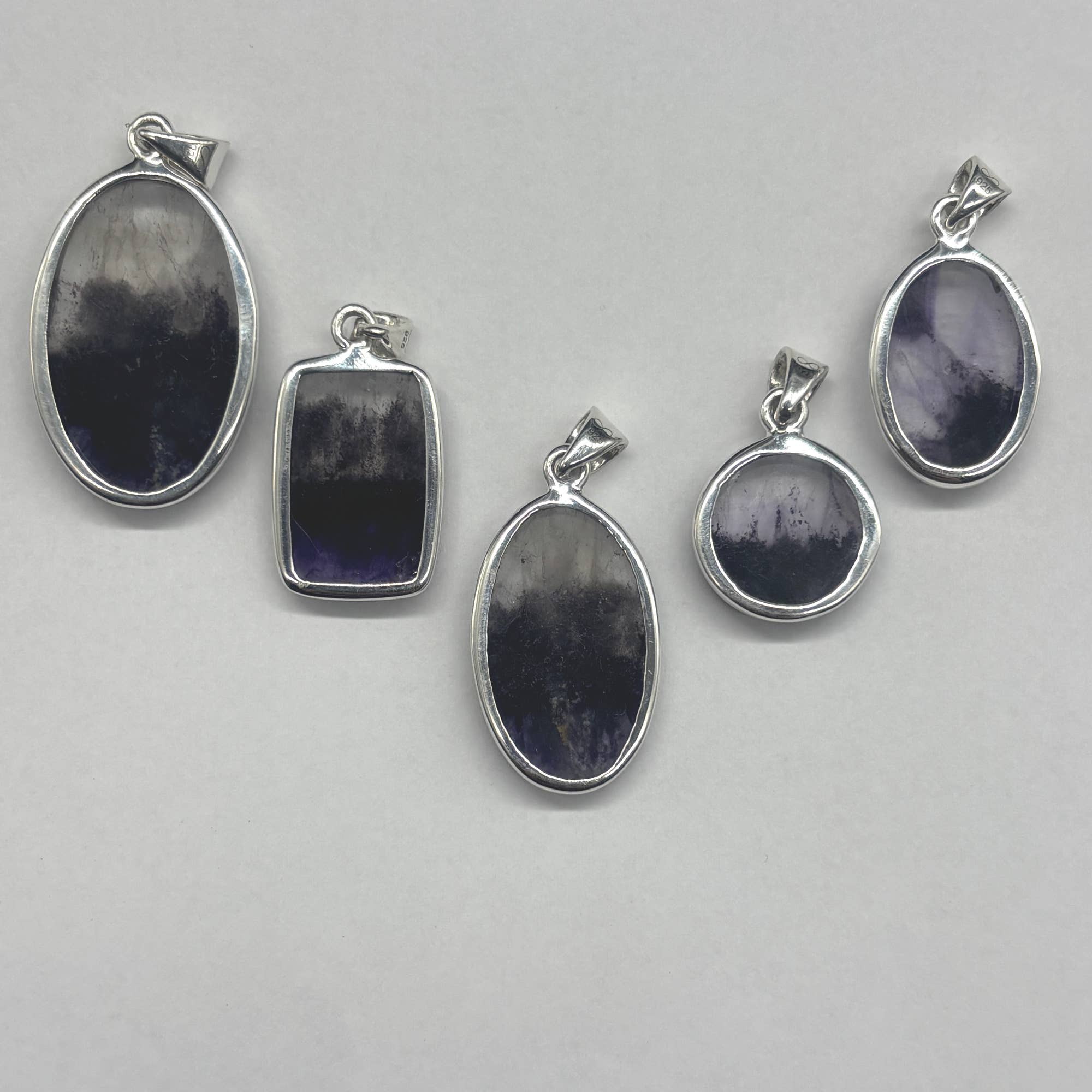 Genuine Blue John Fluorite Pendant set in sterling silver