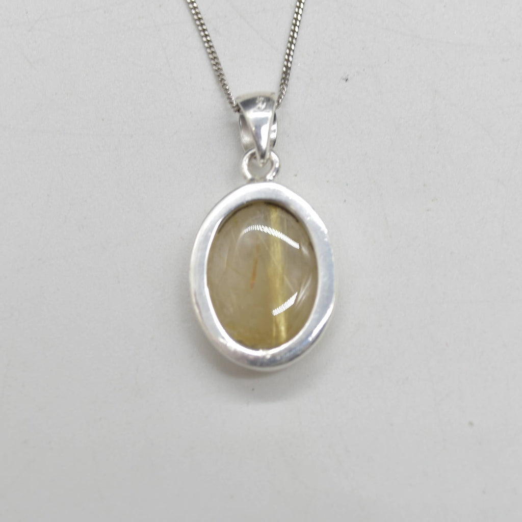 Golden Rutilated Quartz Oval Pendant in Sterling Silver