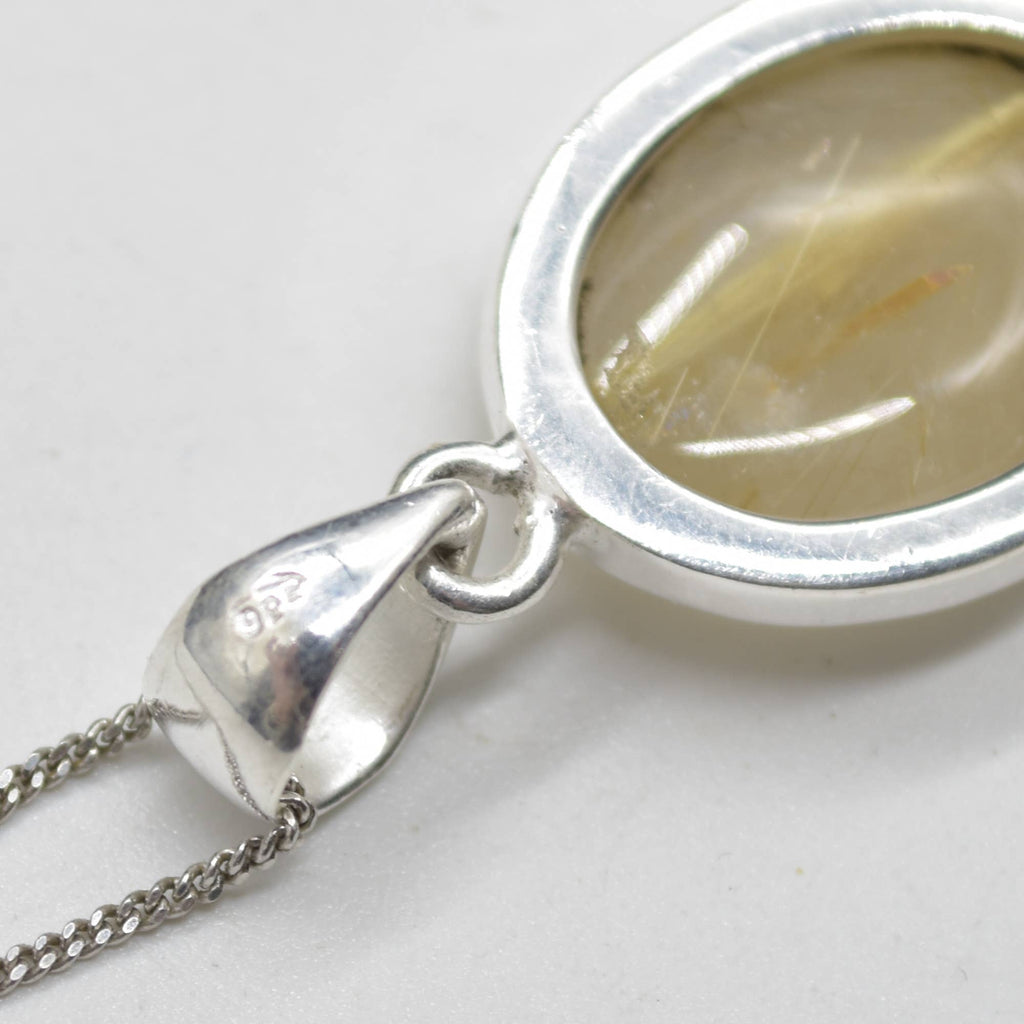 Golden Rutilated Quartz Oval Pendant in Sterling Silver