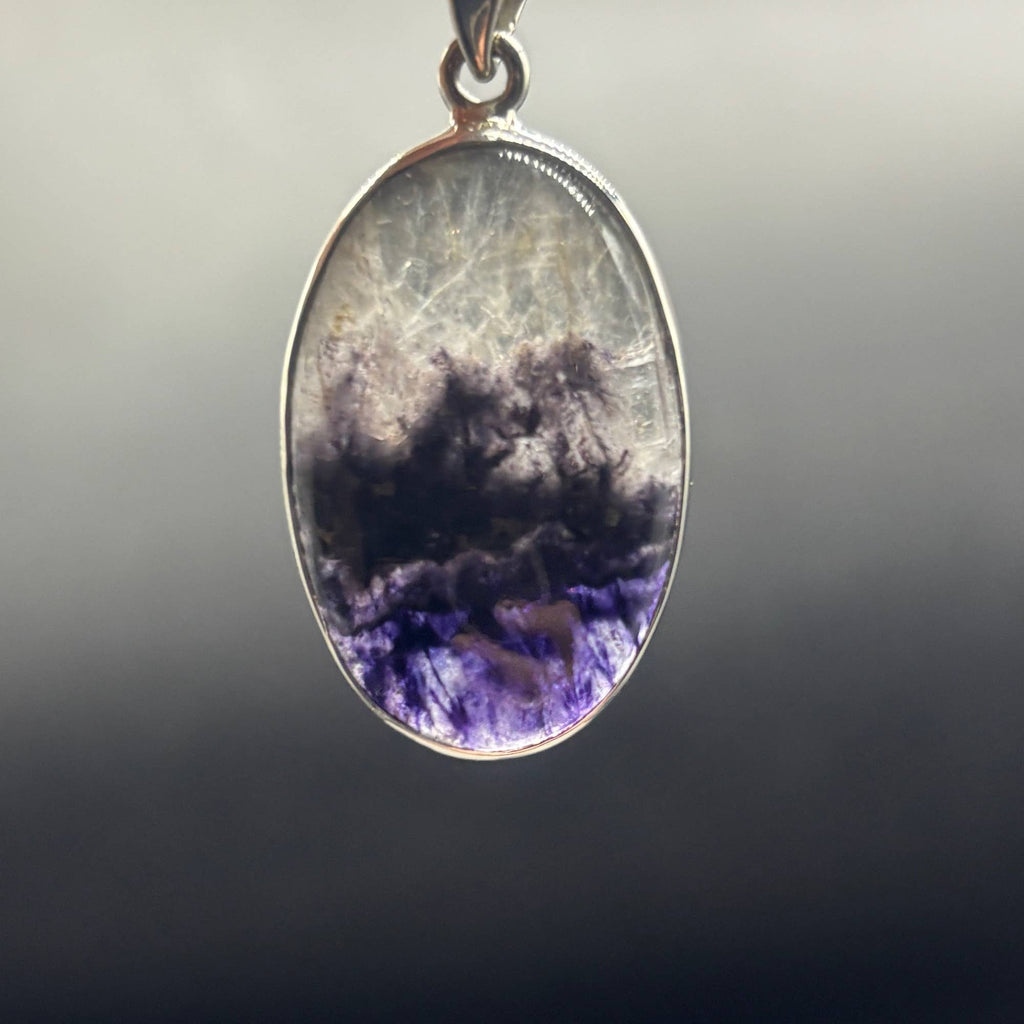 Genuine Blue John Fluorite Pendant set in sterling silver