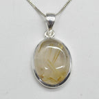 Golden Rutilated Quartz Oval Pendant in Sterling Silver