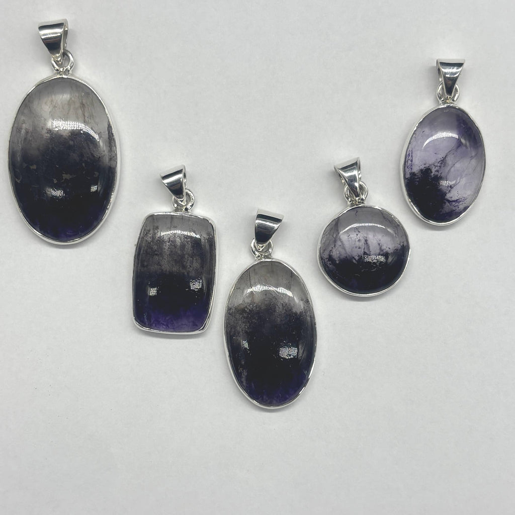 Genuine Blue John Fluorite Pendant set in sterling silver