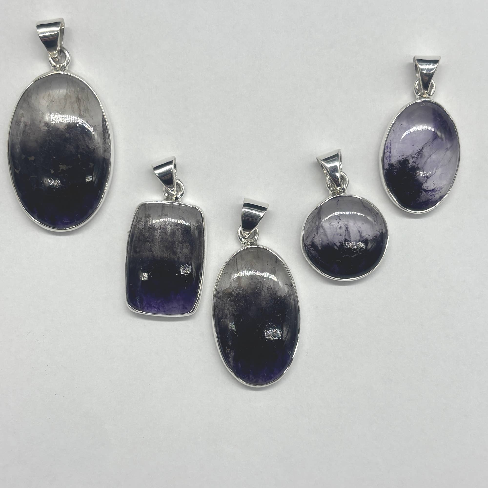 Genuine Blue John Fluorite Pendant set in sterling silver