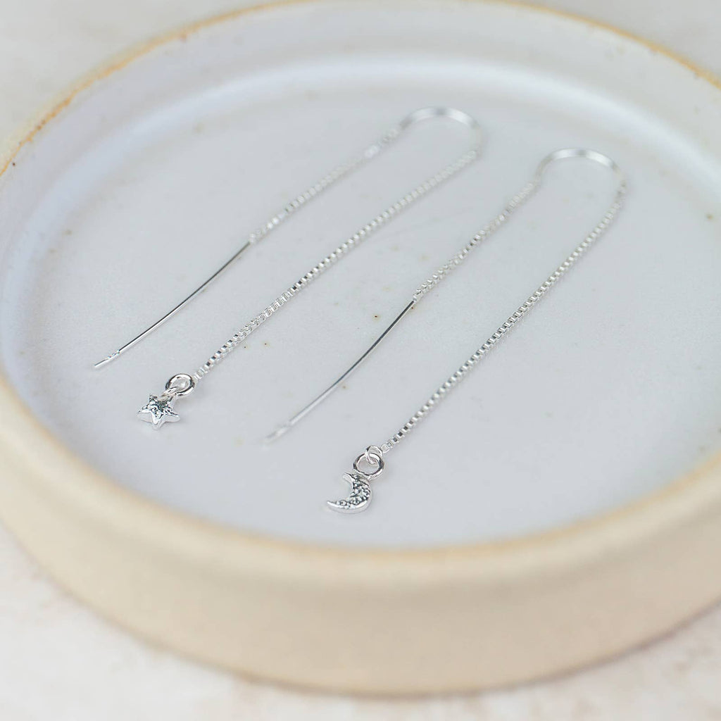 Star & Moon Threader Earrings in Sterling Silver