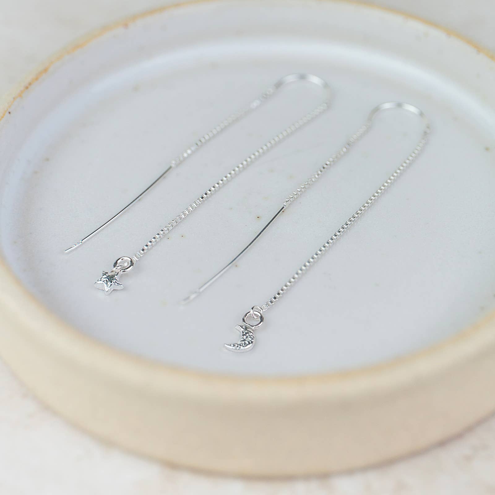 Star & Moon Threader Earrings in Sterling Silver