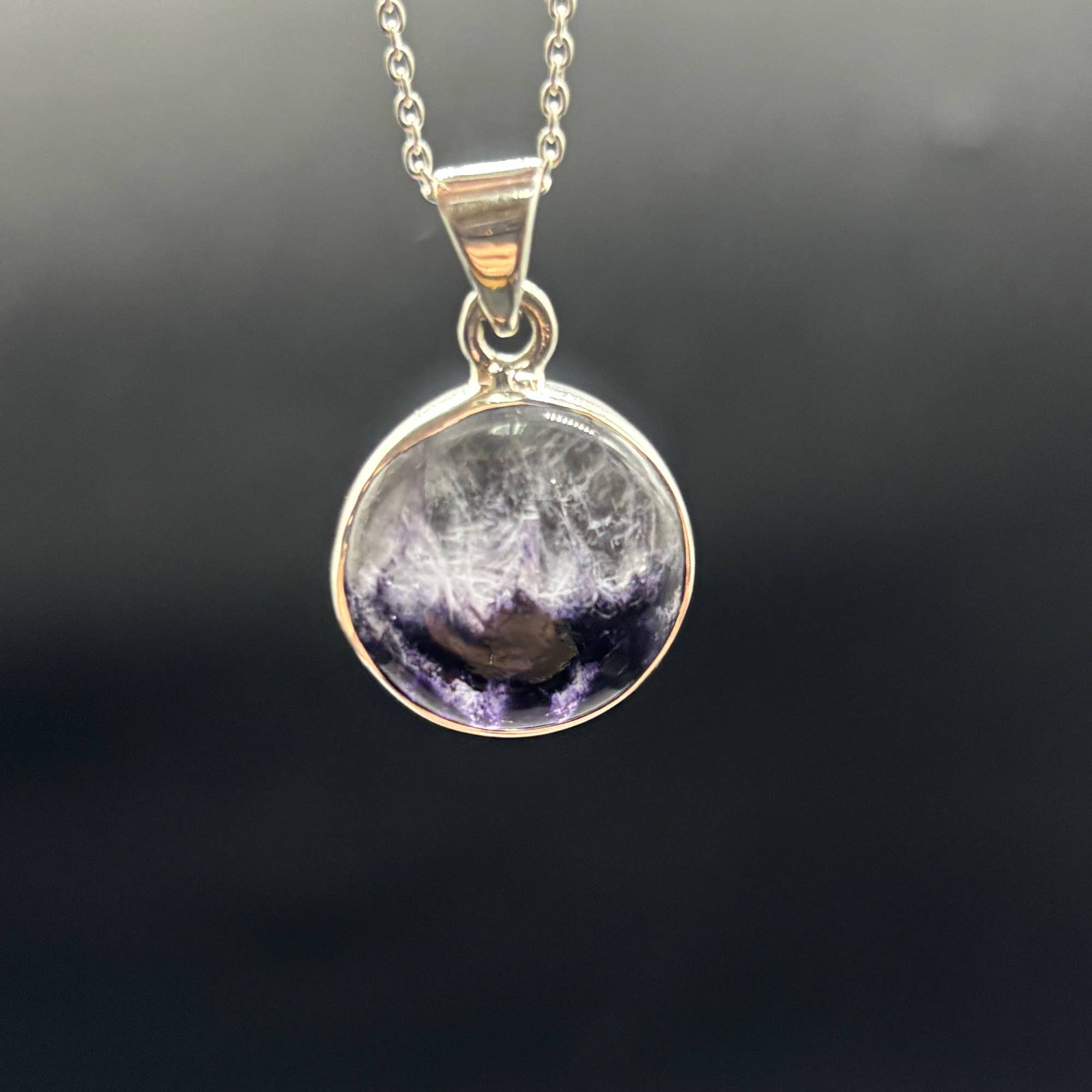 Genuine Blue John Fluorite Pendant set in sterling silver