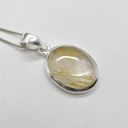 Golden Rutilated Quartz Oval Pendant in Sterling Silver