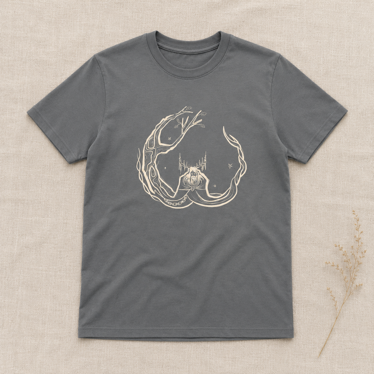 Unisex ‘Herne the Hunter’ Plain T-Shirt in cream print