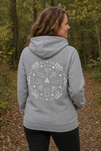Women's ‘Wheel of the Year’ White Cord Hoodie in cream print on back