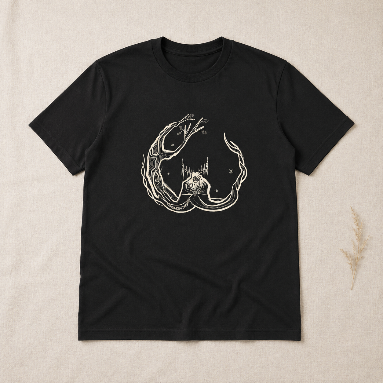 Unisex ‘Herne the Hunter’ Plain T-Shirt in cream print