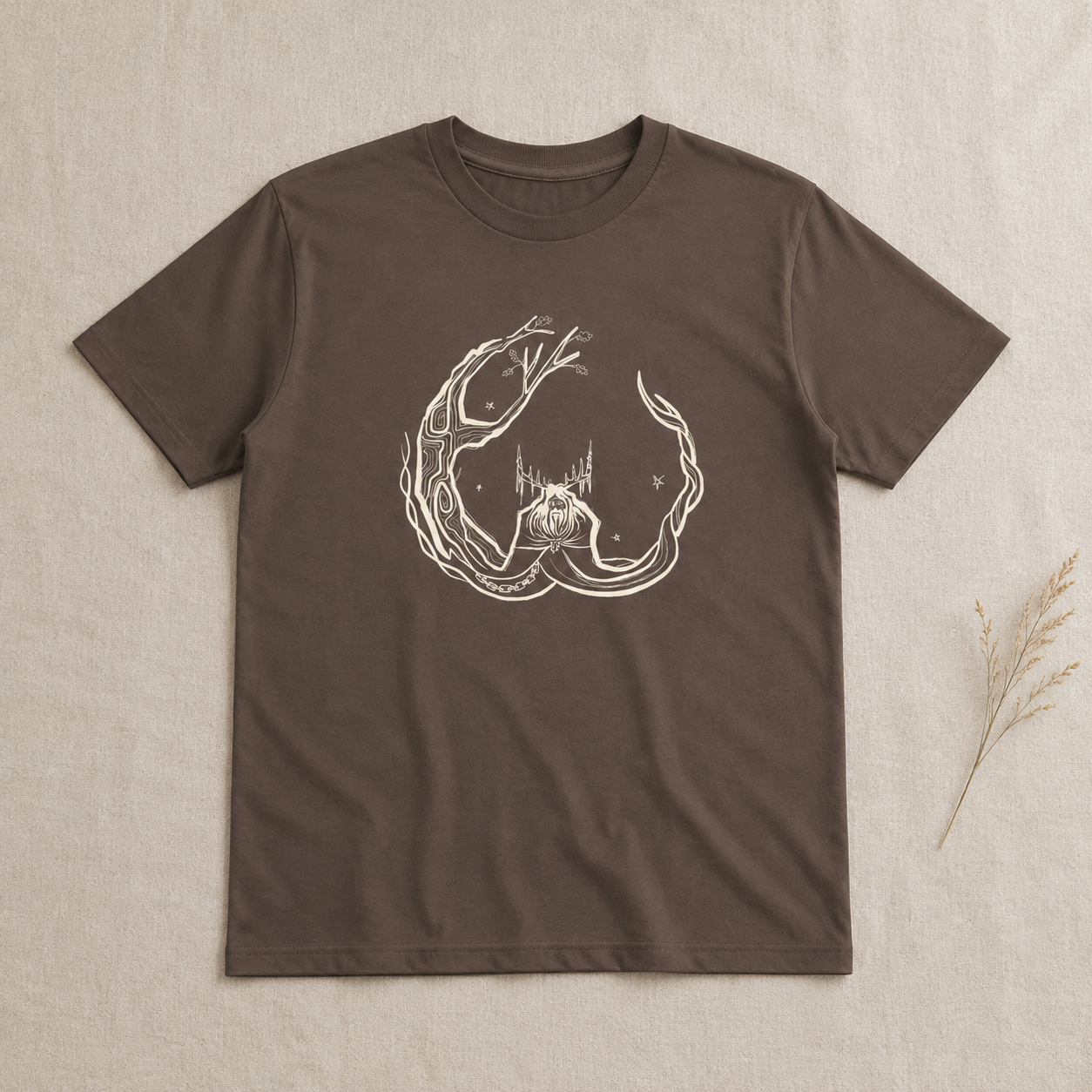 Unisex ‘Herne the Hunter’ Plain T-Shirt in cream print