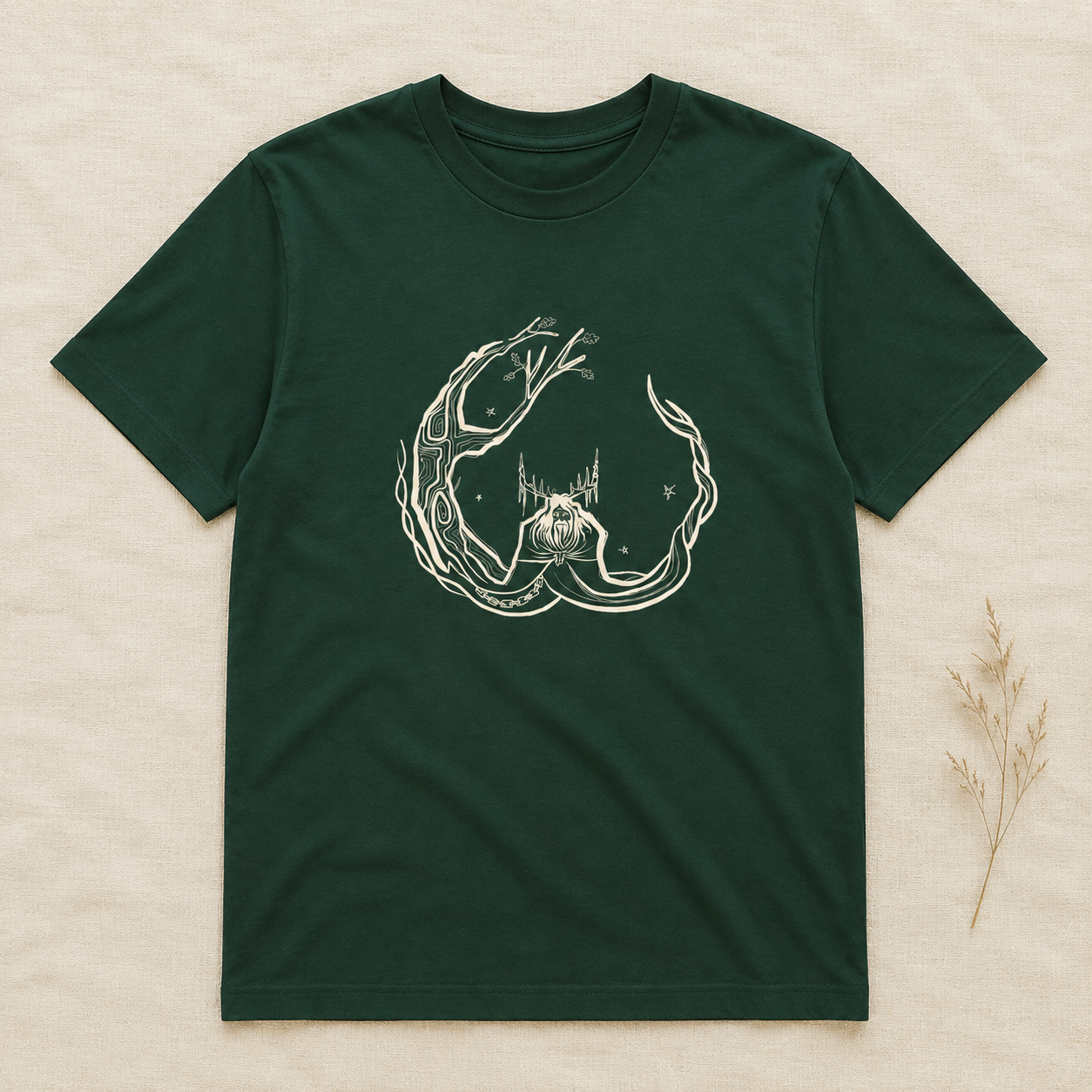 Unisex ‘Herne the Hunter’ Plain T-Shirt in cream print