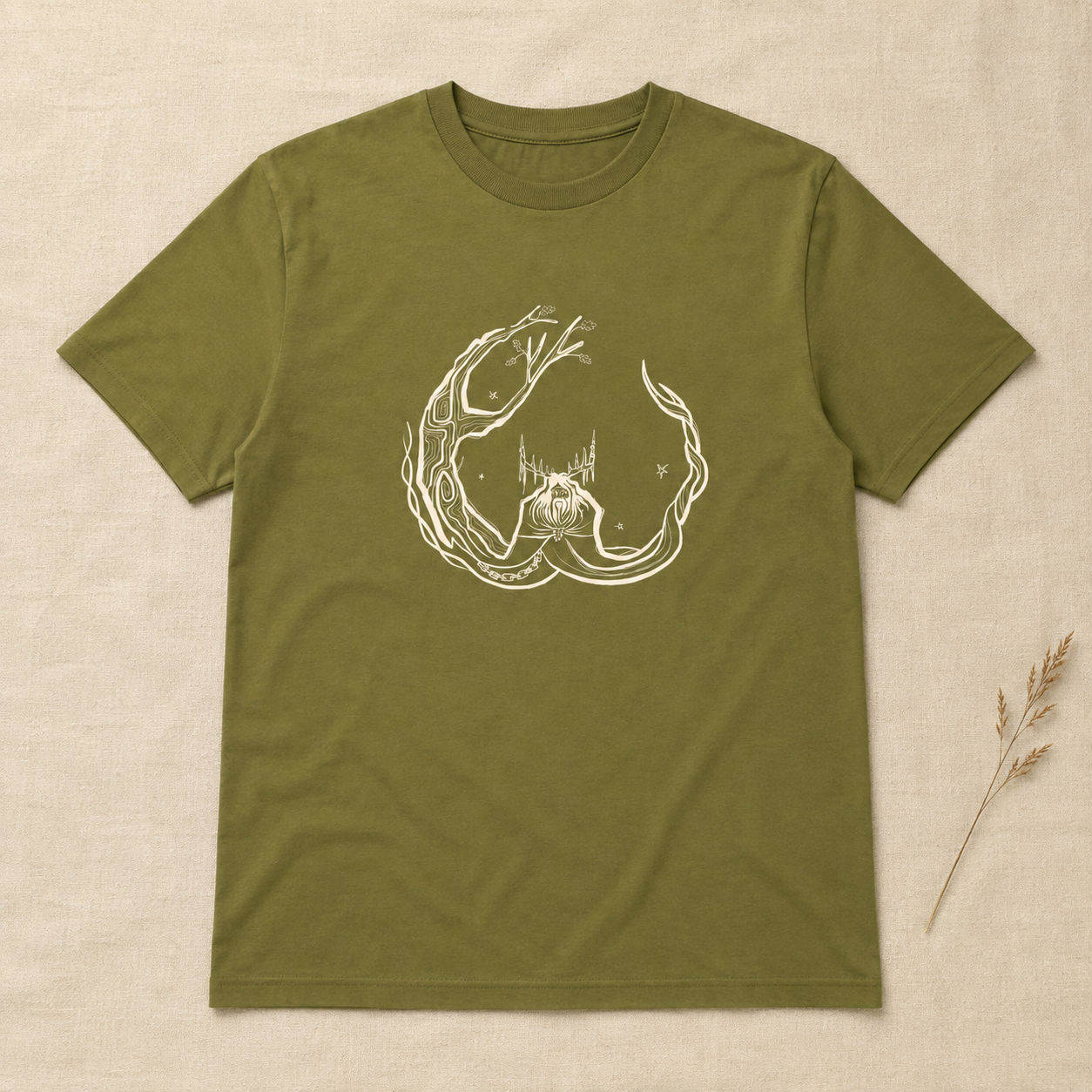Unisex ‘Herne the Hunter’ Plain T-Shirt in cream print