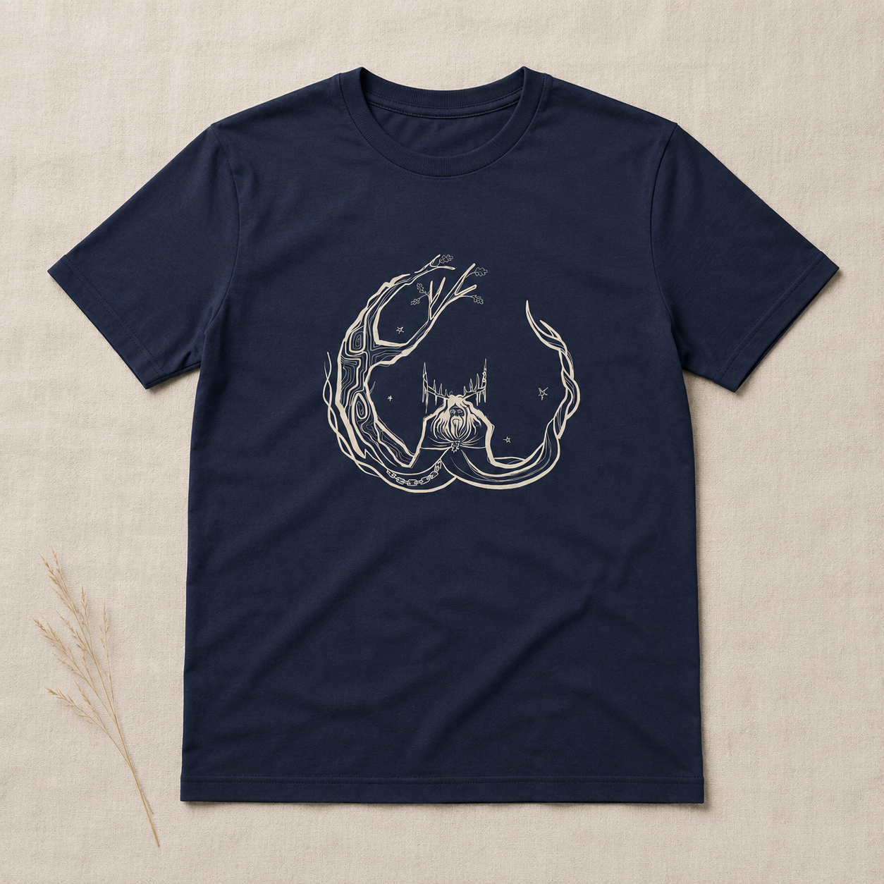 Unisex ‘Herne the Hunter’ Plain T-Shirt in cream print