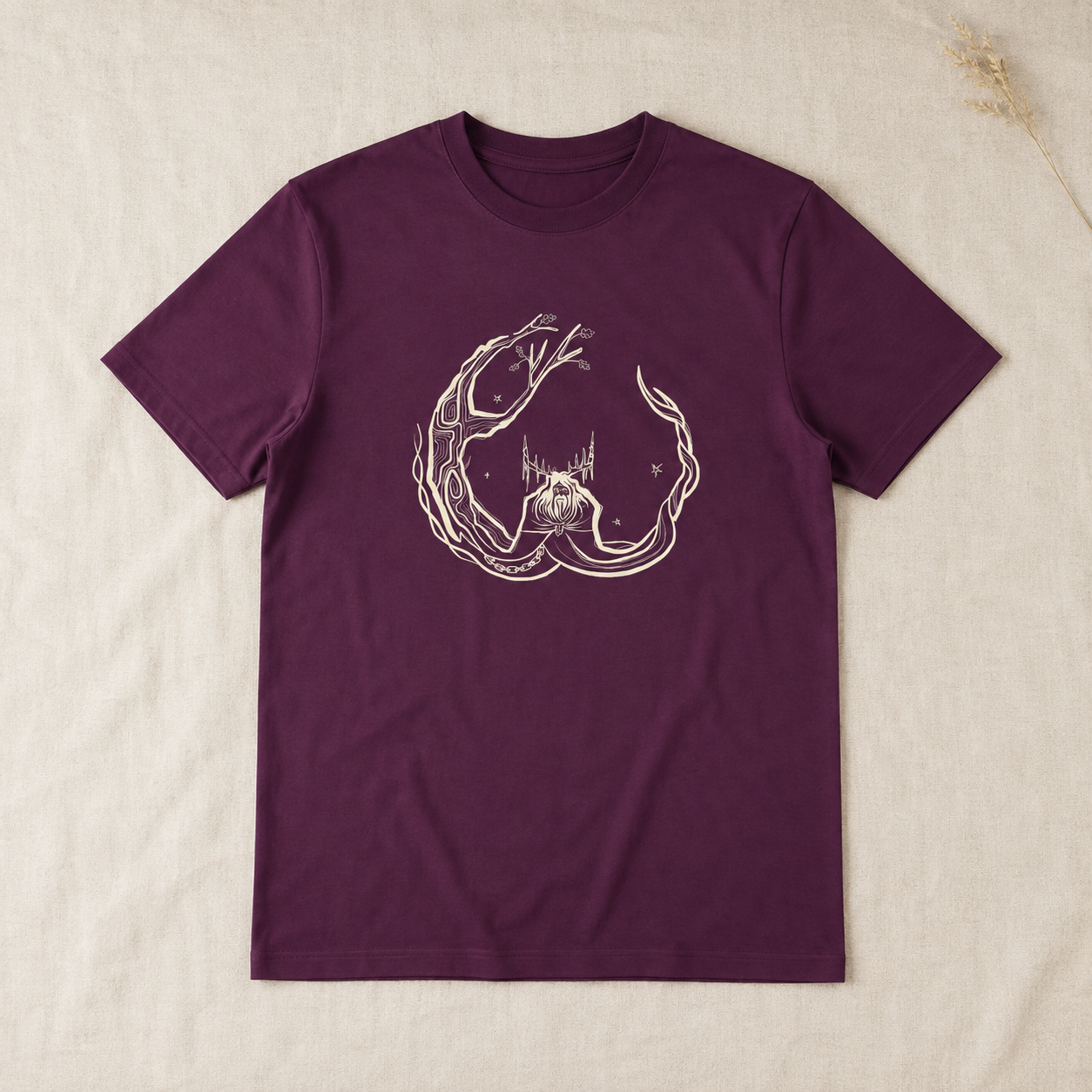 Unisex ‘Herne the Hunter’ Plain T-Shirt in cream print