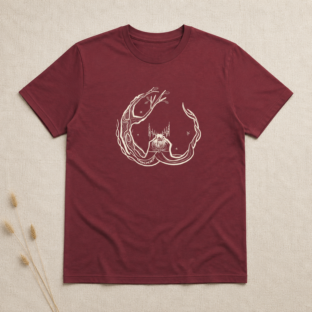 Unisex ‘Herne the Hunter’ Plain T-Shirt in cream print