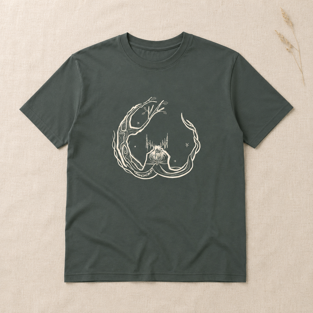 Unisex ‘Herne the Hunter’ Plain T-Shirt in cream print