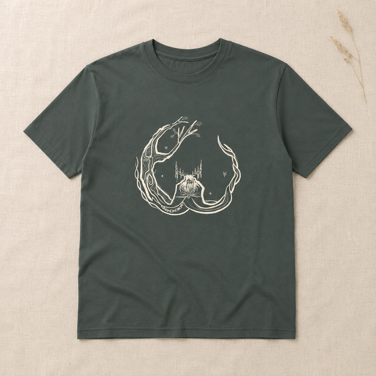 Unisex ‘Herne the Hunter’ Plain T-Shirt in cream print