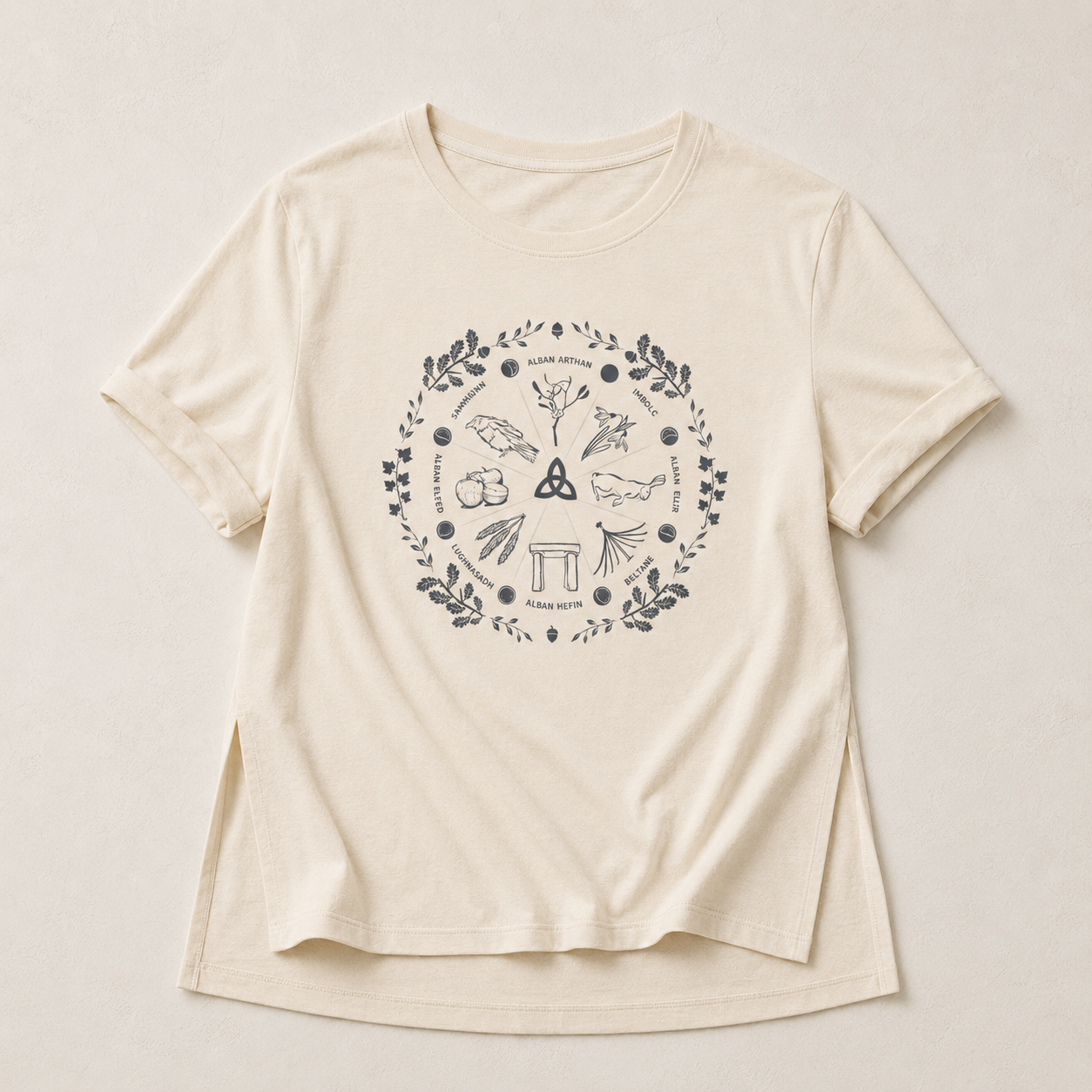 Women's 'Wheel of the Year' Relaxed Fit T-Shirt in grey print