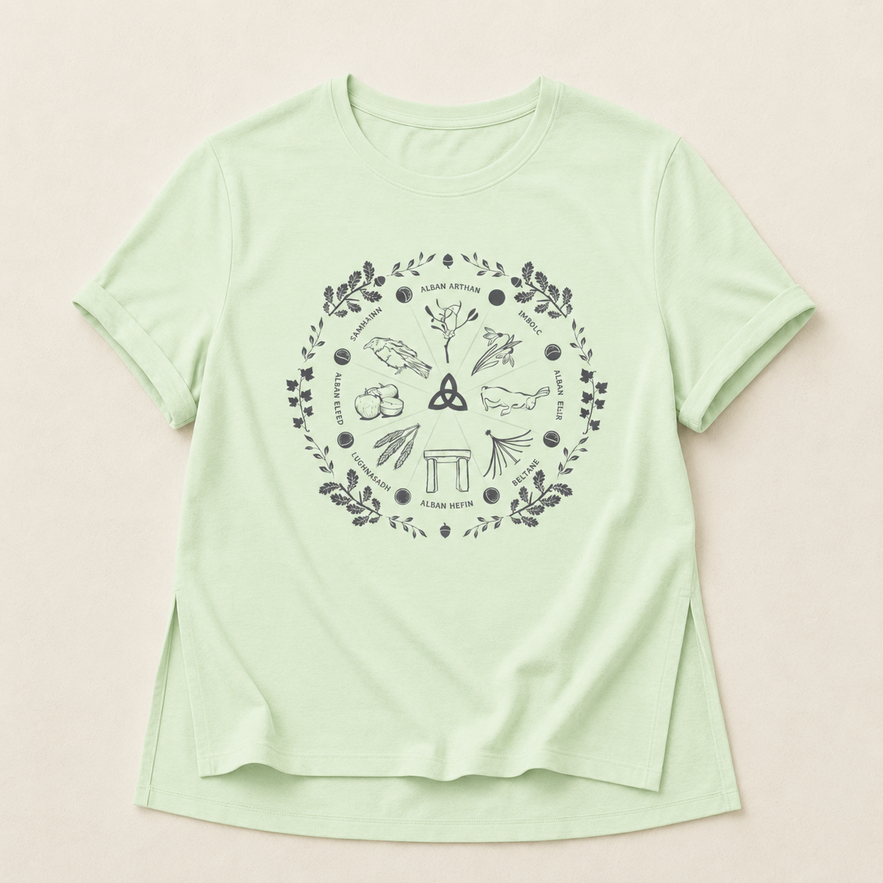 Women's 'Wheel of the Year' Relaxed Fit T-Shirt in grey print