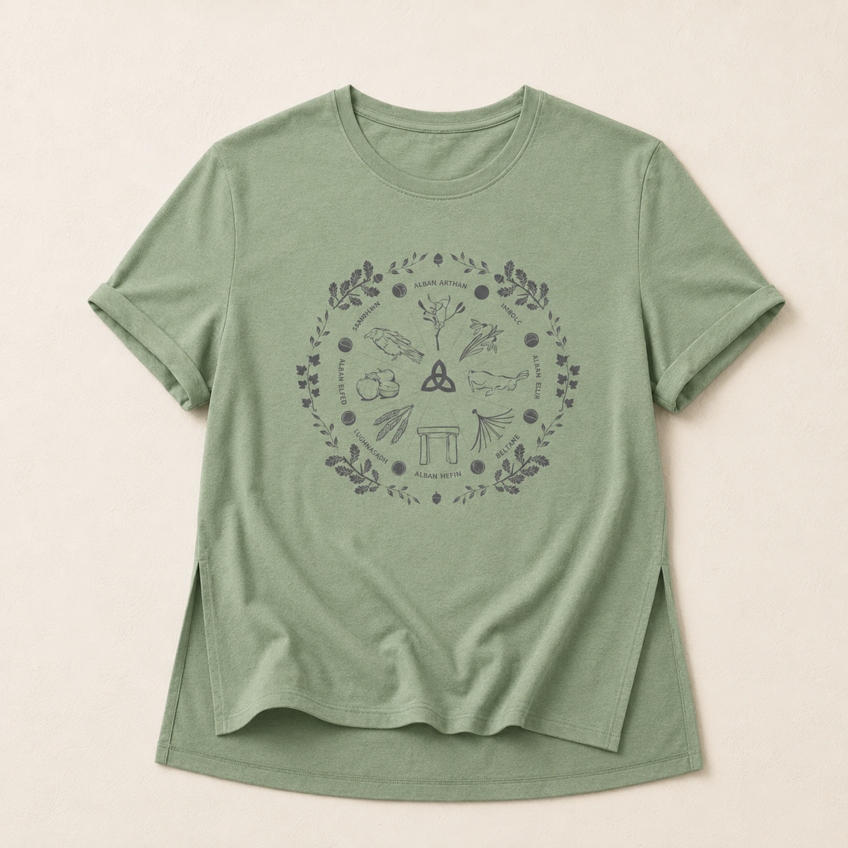 Women's 'Wheel of the Year' Relaxed Fit T-Shirt in grey print