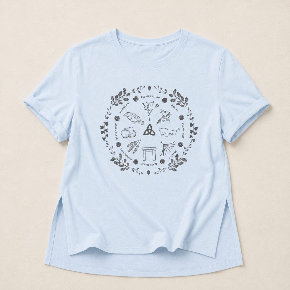 Women's 'Wheel of the Year' Relaxed Fit T-Shirt in grey print