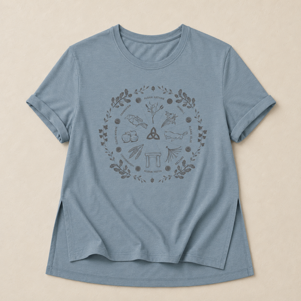Women's 'Wheel of the Year' Relaxed Fit T-Shirt in grey print