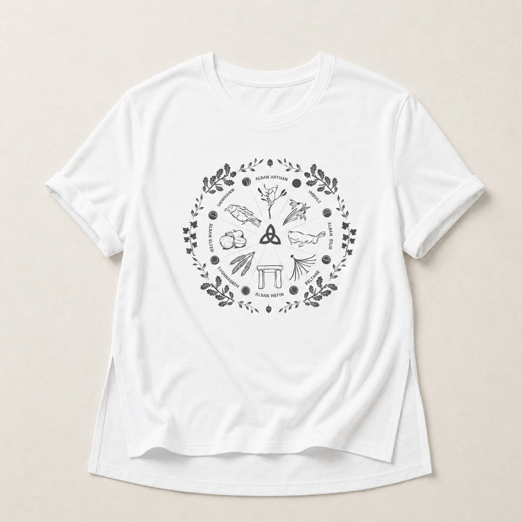 Women's 'Wheel of the Year' Relaxed Fit T-Shirt in grey print