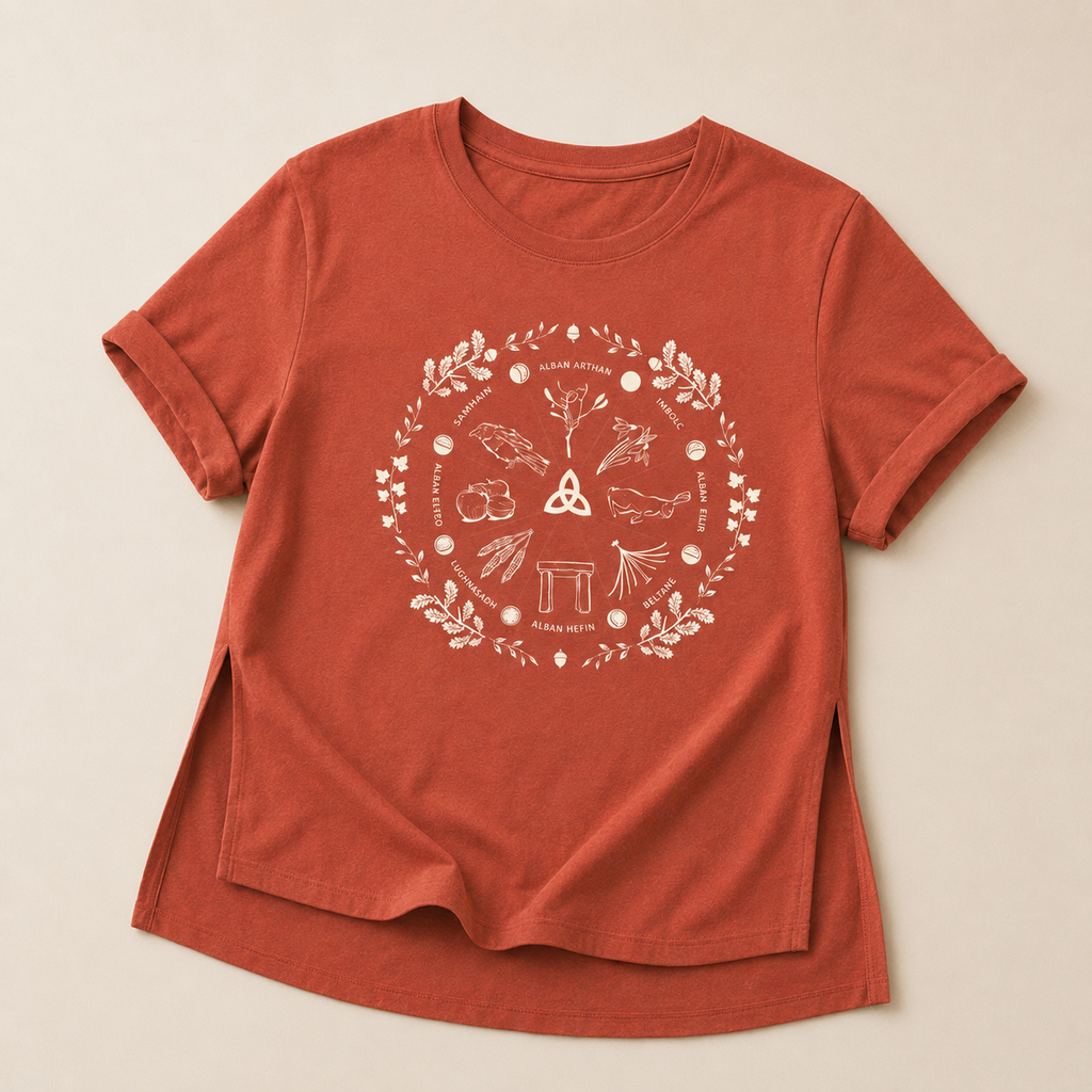 Women’s ‘Wheel of the Year’ Relaxed Fit T-Shirt with Cream Print