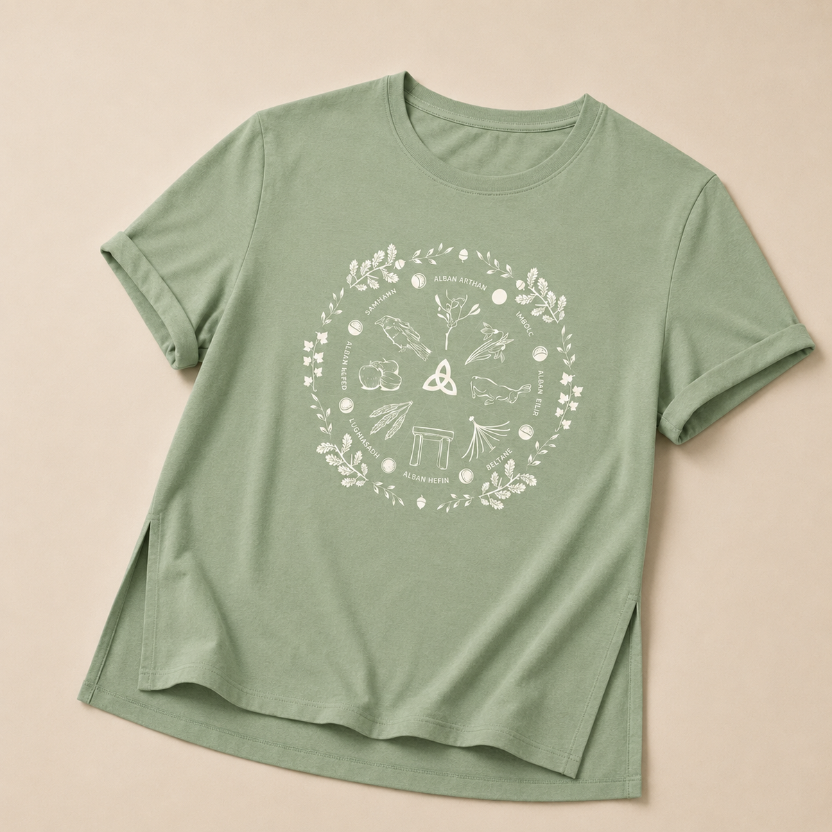 Women’s ‘Wheel of the Year’ Relaxed Fit T-Shirt with Cream Print
