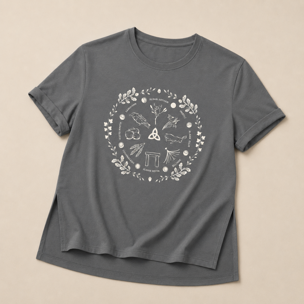 Women’s ‘Wheel of the Year’ Relaxed Fit T-Shirt with Cream Print