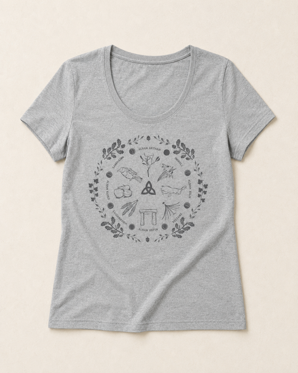 Women's Wheel of the Year Scoop Neck T-Shirt - grey print