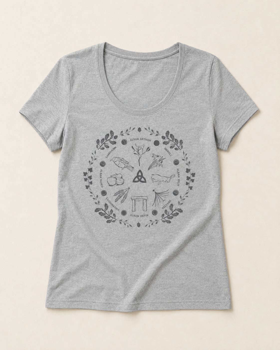 Women's Wheel of the Year Scoop Neck T-Shirt - grey print