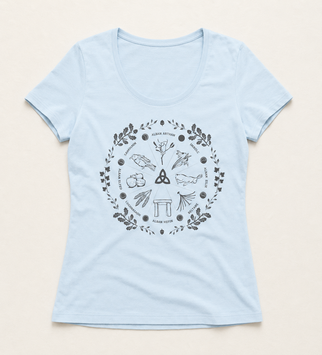 Women's Wheel of the Year Scoop Neck T-Shirt - grey print