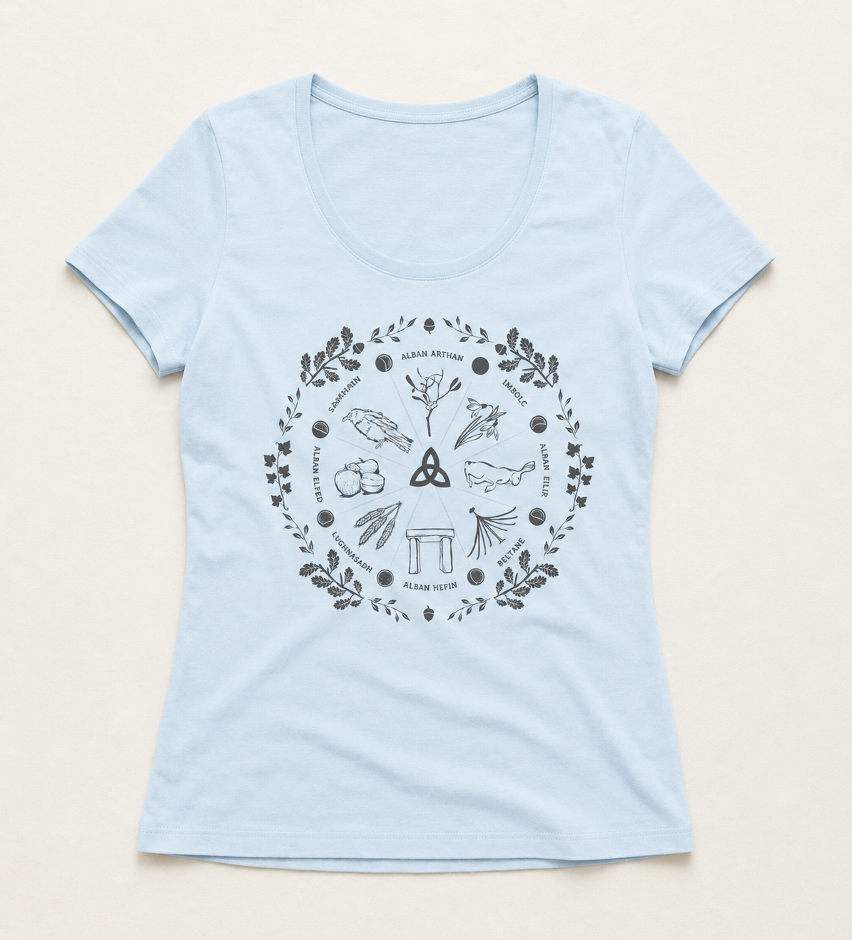 Women's Wheel of the Year Scoop Neck T-Shirt - grey print