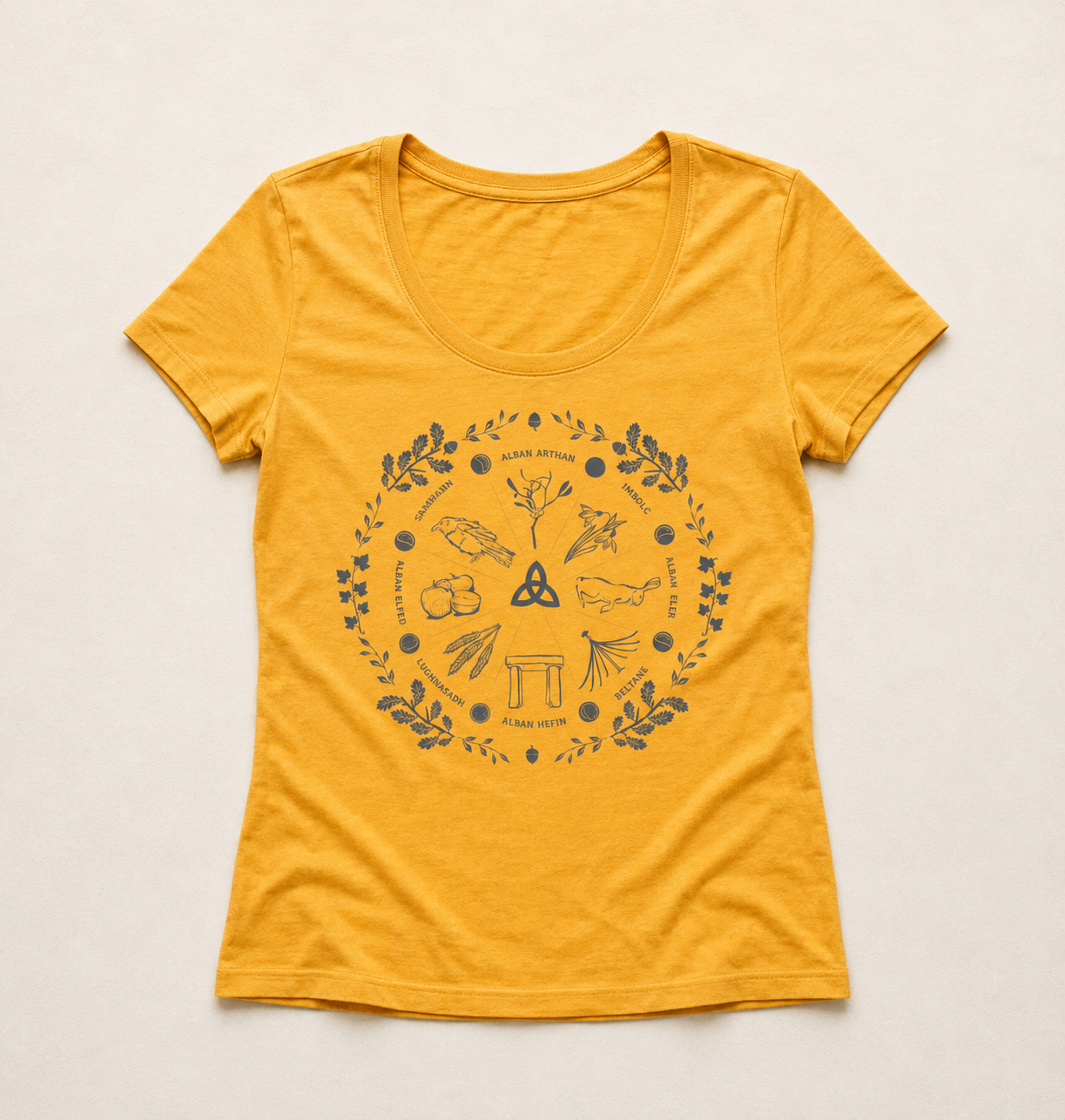 Women's Wheel of the Year Scoop Neck T-Shirt - grey print