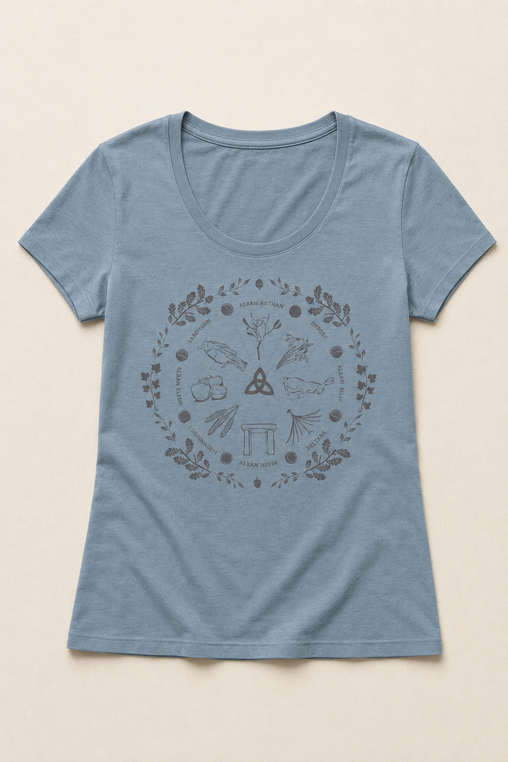 Women's Wheel of the Year Scoop Neck T-Shirt - grey print