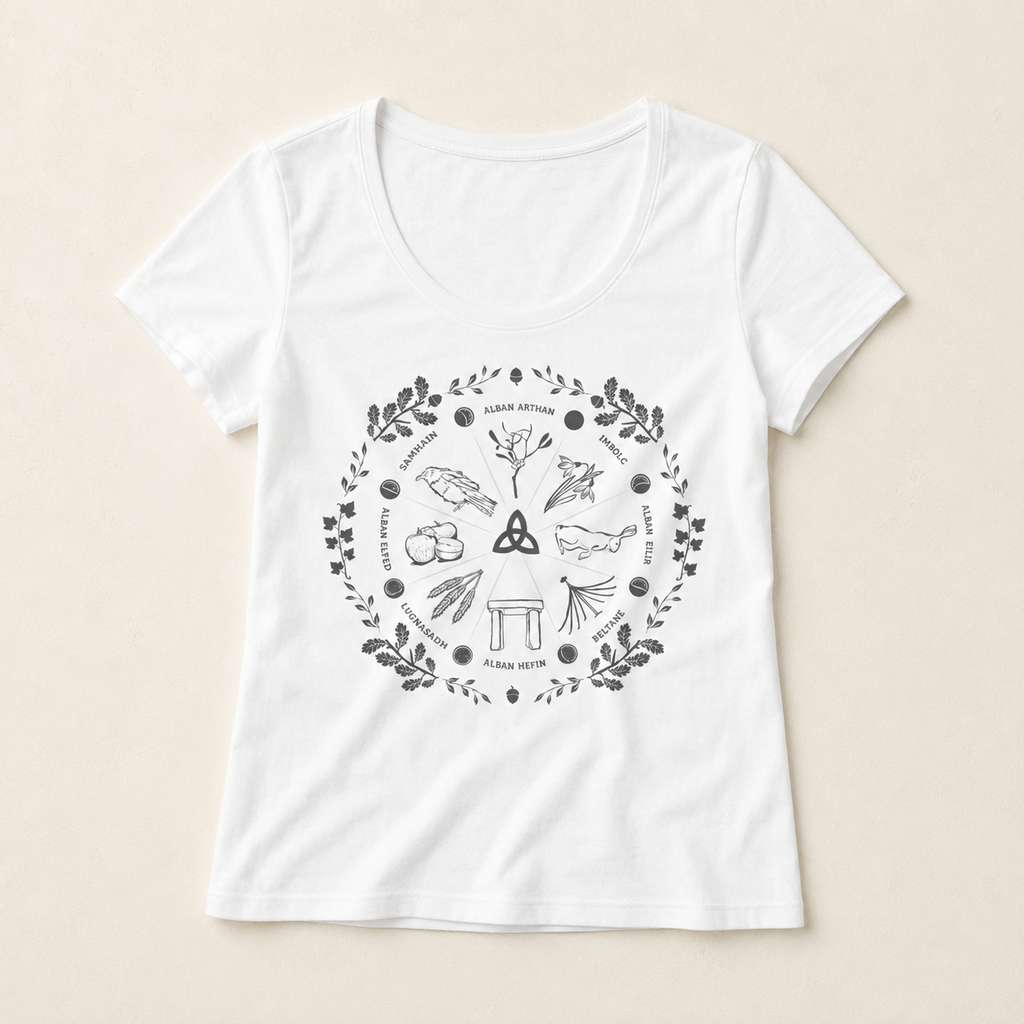 Women's Wheel of the Year Scoop Neck T-Shirt - grey print