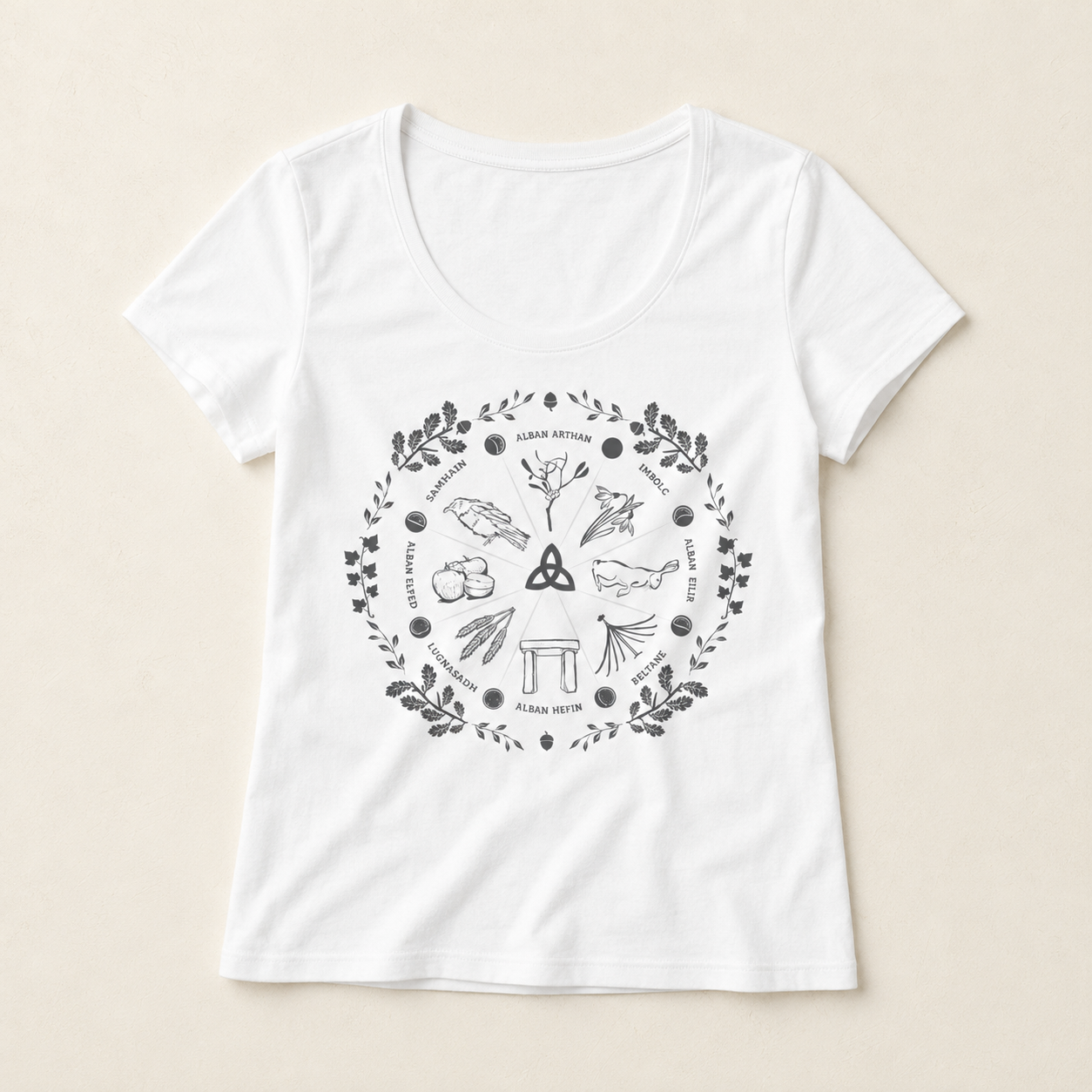 Women's Wheel of the Year Scoop Neck T-Shirt - grey print