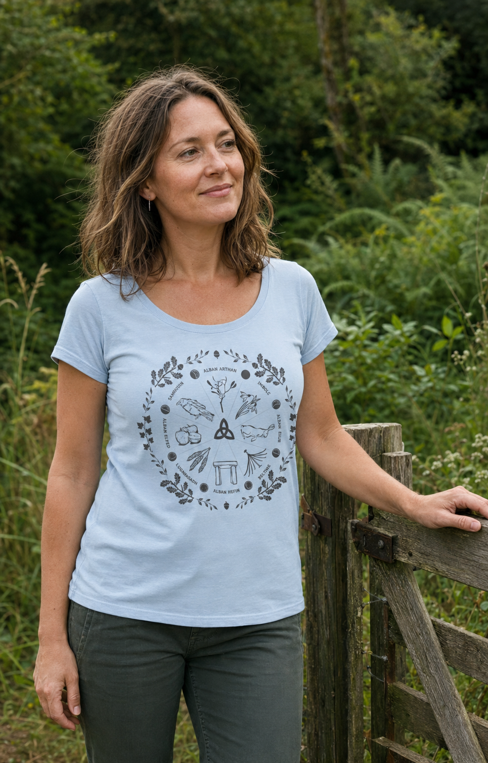 Women's Wheel of the Year Scoop Neck T-Shirt - grey print