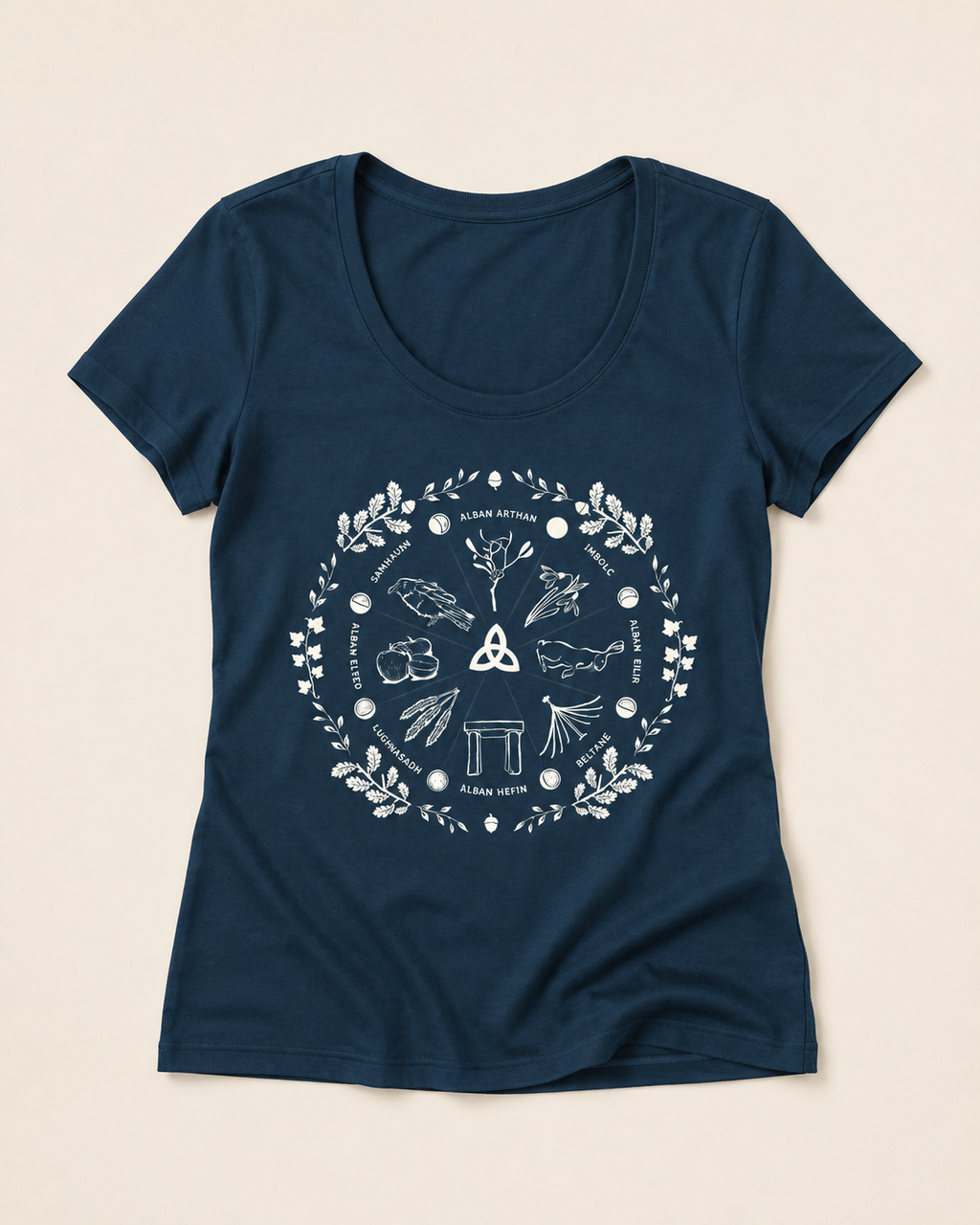 Women's Wheel of the Year Scoop Neck T-Shirt in cream print