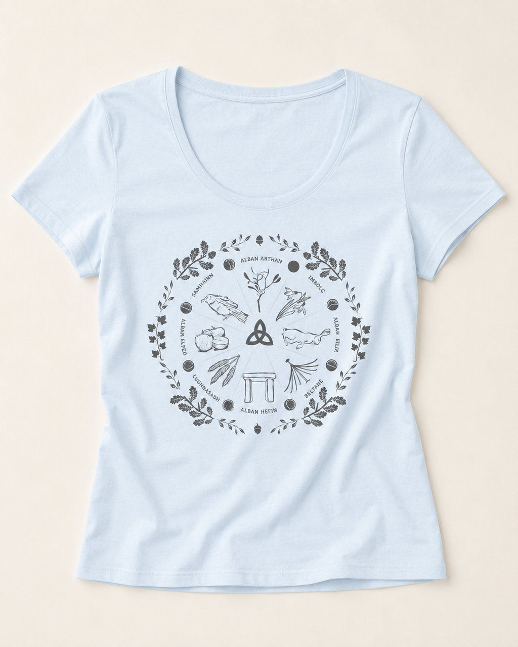 Women's Wheel of the Year Scoop Neck T-Shirt in cream print