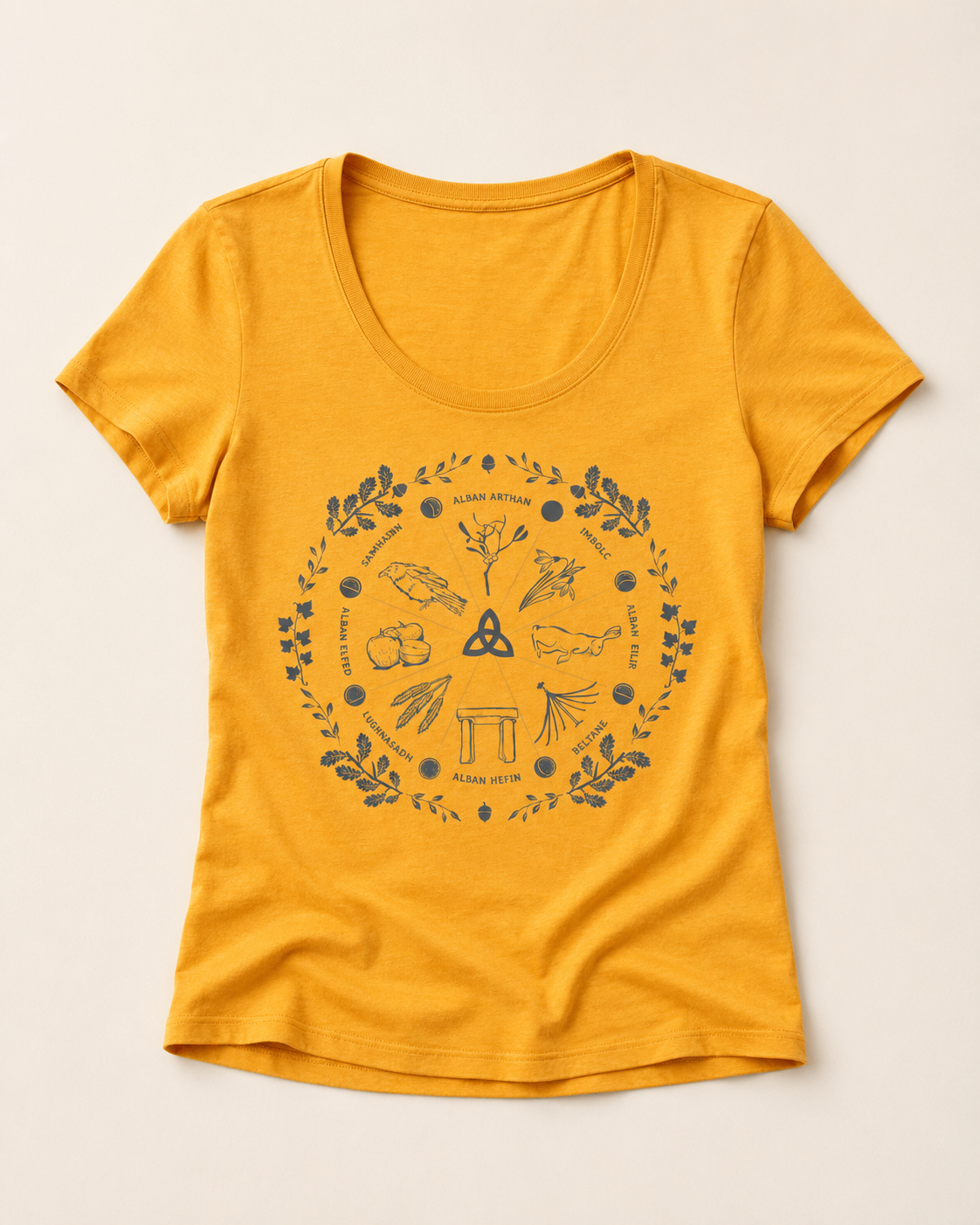 Women's Wheel of the Year Scoop Neck T-Shirt in cream print