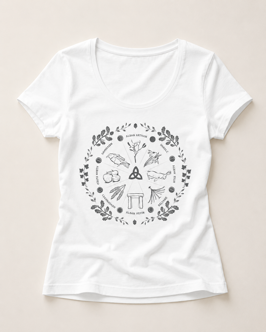 Women's Wheel of the Year Scoop Neck T-Shirt in cream print