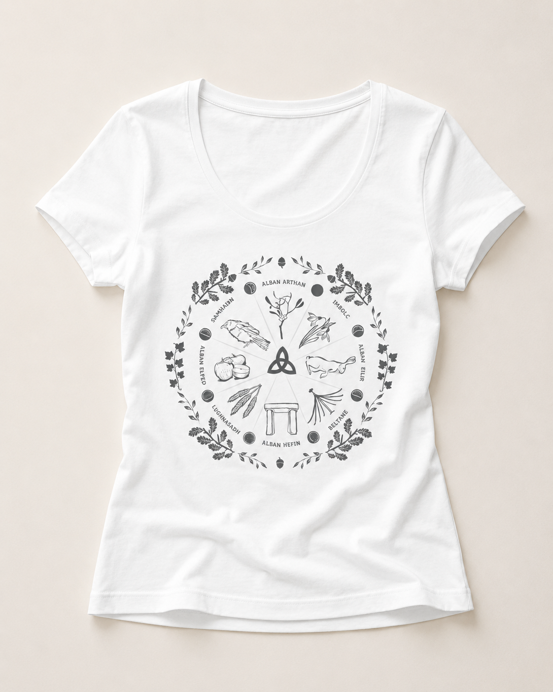 Women's Wheel of the Year Scoop Neck T-Shirt in cream print