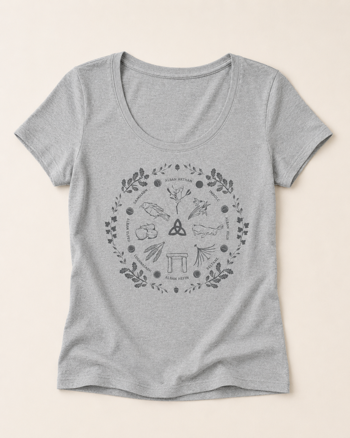 Women's Wheel of the Year Scoop Neck T-Shirt in cream print